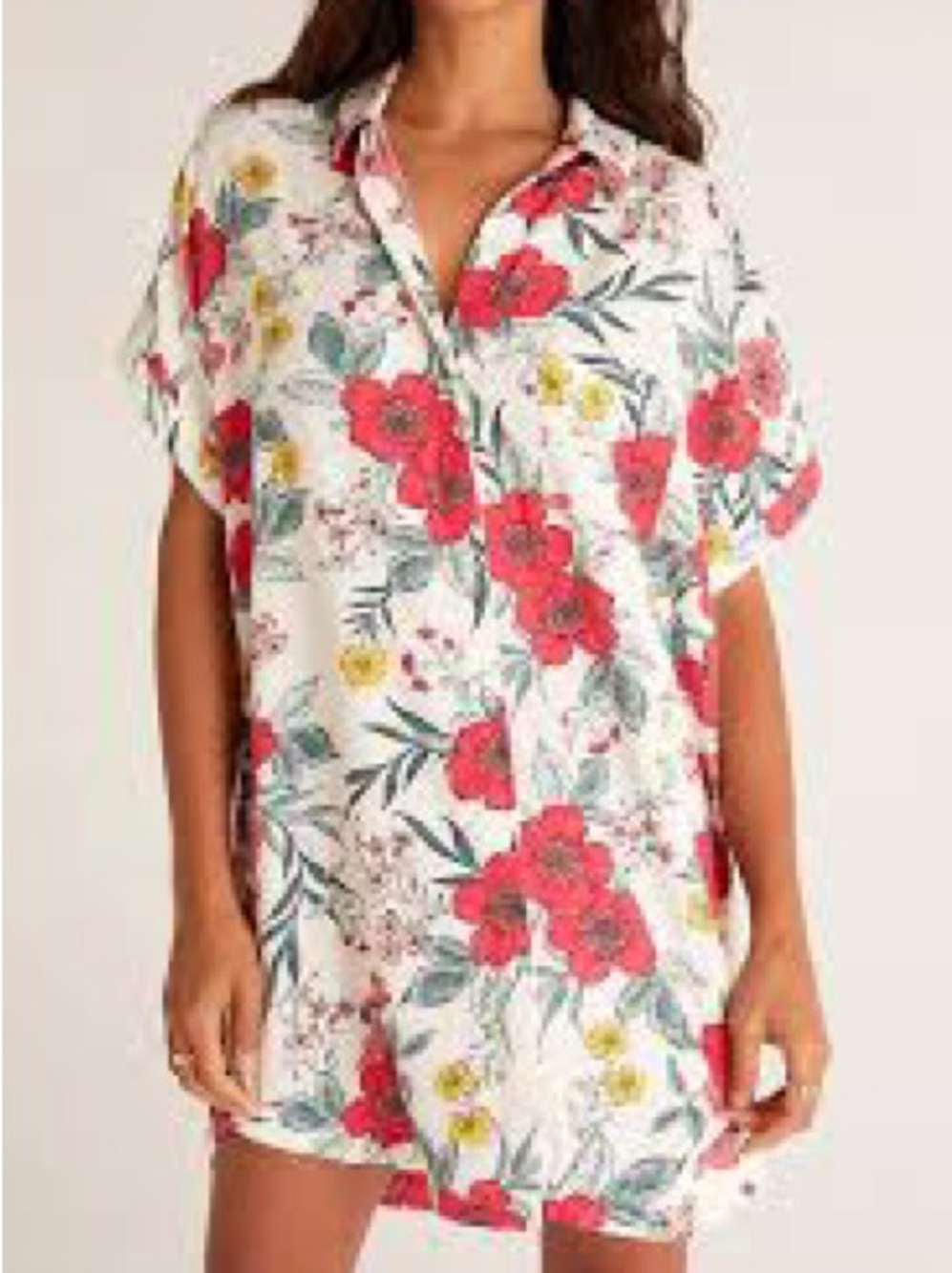 Z Supply Resort White Floral Button-Up Shirt Dress M